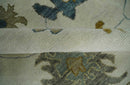 Hand Knotted Ivory, Silver and Blue Traditional Oushak Custom Made Wool Area Rug