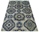 Hand Knotted 5x8 Beige, Blue and Olive Modern Style Recycled Silk Area Rug