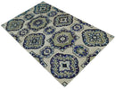 Hand Knotted 5x8 Beige, Blue and Olive Modern Style Recycled Silk Area Rug