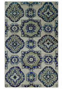 Hand Knotted 5x8 Beige, Blue and Olive Modern Style Recycled Silk Area Rug
