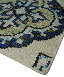 Hand Knotted 5x8 Beige, Blue and Olive Modern Style Recycled Silk Area Rug