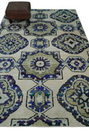 Hand Knotted 5x8 Beige, Blue and Olive Modern Style Recycled Silk Area Rug