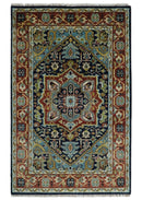 Hand Knotted 5x8 Blue and Rust Traditional Persian Heriz Serapi Area Rug | TRDCP19358
