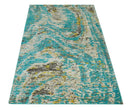 Hand Knotted 5x8 Blue, Ivory and Brown Modern Abstract  Recycled Silk Area Rug
