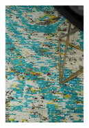 Hand Knotted 5x8 Blue, Ivory and Brown Modern Abstract  Recycled Silk Area Rug