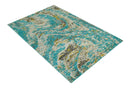 Hand Knotted 5x8 Blue, Ivory and Brown Modern Abstract  Recycled Silk Area Rug