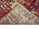 Hand Knotted 5x8 Rust and Blue Modern Abstract  Recycled Silk Area Rug