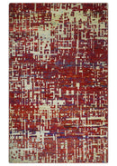 Hand Knotted 5x8 Rust and Blue Modern Abstract  Recycled Silk Area Rug