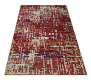 Hand Knotted 5x8 Rust and Blue Modern Abstract  Recycled Silk Area Rug