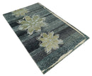 Hand Knotted 5x8 Charcoal And Beige Floral  Recycled Silk Area Rug