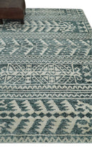 Hand Knotted 5x8 Ivory and Teal Modern Persian Style Contemporary Recycled Silk Area Rug | OP113