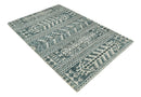 Hand Knotted 5x8 Ivory and Teal Modern Persian Style Contemporary Recycled Silk Area Rug | OP113