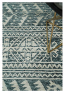 Hand Knotted 5x8 Ivory and Teal Modern Persian Style Contemporary Recycled Silk Area Rug | OP113
