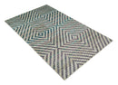 Hand Knotted 5x8 Ivory, Blue and Purple Geometric Style  Bamboo Silk Area Rug