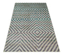 Hand Knotted 5x8 Ivory, Blue and Purple Geometric Style  Bamboo Silk Area Rug