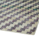 Hand Knotted 5x8 Ivory, Blue and Purple Geometric Style  Bamboo Silk Area Rug