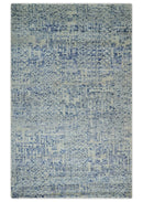 Hand Knotted 5x8 Ivory and Blue Modern Contemporary Recycled Silk Area Rug