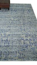 Hand Knotted 5x8 Ivory and Blue Modern Contemporary Recycled Silk Area Rug