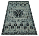 Hand Knotted 5x8 Ivory, Silver and Black Geometric Style Bamboo Silk Area Rug