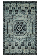 Hand Knotted 5x8 Ivory, Silver and Black Geometric Style Bamboo Silk Area Rug