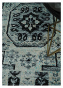 Hand Knotted 5x8 Ivory, Silver and Black Geometric Style Bamboo Silk Area Rug