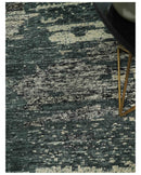 Hand Knotted 5x8 Ivory, moss green and Black Modern Abstract  Recycled Silk Area Rug