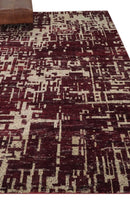 Hand Knotted 5x8 Maroon and Beige Modern Abstract Contemporary Recycled Silk Area Rug