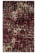 Hand Knotted 5x8 Maroon and Beige Modern Abstract Contemporary Recycled Silk Area Rug