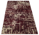 Hand Knotted 5x8 Maroon and Beige Modern Abstract Contemporary Recycled Silk Area Rug