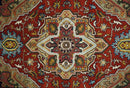 Hand knotted 5x8 Mustard, Brown and Ivory Traditional Heriz Serapi wool area rug