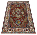 Hand knotted 5x8 Mustard, Brown and Ivory Traditional Heriz Serapi wool area rug