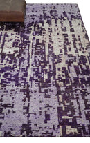 Hand Knotted 5x8 Purple, and Ivory Modern Abstract Recycled Silk Area Rug