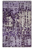 Hand Knotted 5x8 Purple, and Ivory Modern Abstract Recycled Silk Area Rug