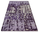 Hand Knotted 5x8 Purple, and Ivory Modern Abstract Recycled Silk Area Rug