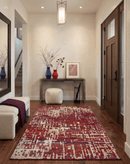 Hand Knotted 5x8 Rust and Blue Modern Abstract  Recycled Silk Area Rug