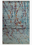 Hand Knotted 5x8 Silver, Red and Gold Modern Abstract Recycled Silk Area Rug