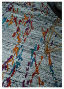 Hand Knotted 5x8 Silver, Red and Gold Modern Abstract Recycled Silk Area Rug