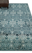 Hand Knotted 5x8 Teal and Ivory Modern Persian Contemporary Southwestern Tribal Trellis Recycled Silk Area Rug | OP97