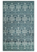 Hand Knotted 5x8 Teal and Ivory Modern Persian Contemporary Southwestern Tribal Trellis Recycled Silk Area Rug | OP97