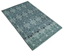 Hand Knotted 5x8 Teal and Ivory Modern Persian Contemporary Southwestern Tribal Trellis Recycled Silk Area Rug | OP97