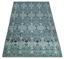 Hand Knotted 5x8 Teal and Ivory Modern Persian Contemporary Southwestern Tribal Trellis Recycled Silk Area Rug | OP97