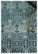 Hand Knotted 5x8 Teal and Ivory Modern Persian Contemporary Southwestern Tribal Trellis Recycled Silk Area Rug | OP97