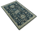 Hand Knotted 5x8 Vintage Oriental Oushak Blue and Camel Wool Area Rug | TRDCP8B