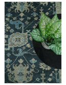 Hand Knotted 5x8 Vintage Oriental Oushak Blue and Camel Wool Area Rug | TRDCP8B