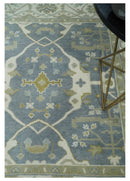 Hand Knotted 6x6 Square Oriental Oushak Ivory, Charcoal and olive Wool Area Rug