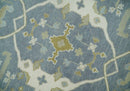 Hand Knotted 6x6 Square Oriental Oushak Ivory, Charcoal and olive Wool Area Rug