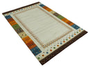 6x8 Hand Knotted Ivory multicolor Stripes Antique Traditional Wool Southwestern Lori Gabbeh Rug | TRDPC20