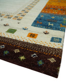 6x8 Hand Knotted Ivory multicolor Stripes Antique Traditional Wool Southwestern Lori Gabbeh Rug | TRDPC20