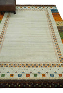 6x8 Hand Knotted Ivory multicolor Stripes Antique Traditional Wool Southwestern Lori Gabbeh Rug | TRDPC20