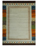6x8 Hand Knotted Ivory multicolor Stripes Antique Traditional Wool Southwestern Lori Gabbeh Rug | TRDPC20